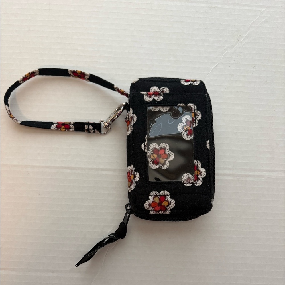Vera Bradley Black Floral Wristlet with Red and Cream Flowers